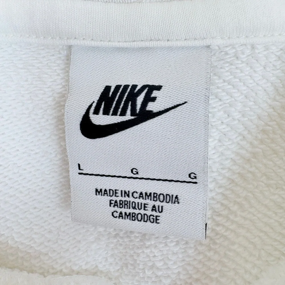 Nike Upside Down Logo  Oversized Cropped French Terry Hoodie White Black Large